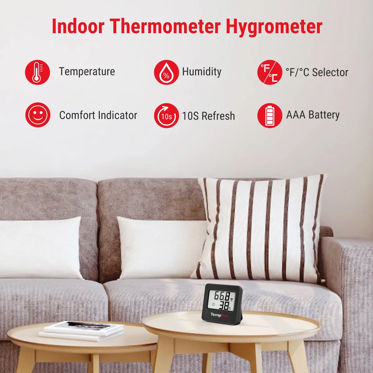 TempPro TP157 Digital Indoor Thermometer & Hygrometer -50°C to 70°C (176°F) | Accurate Room Temperature and Humidity Monitor - view 2