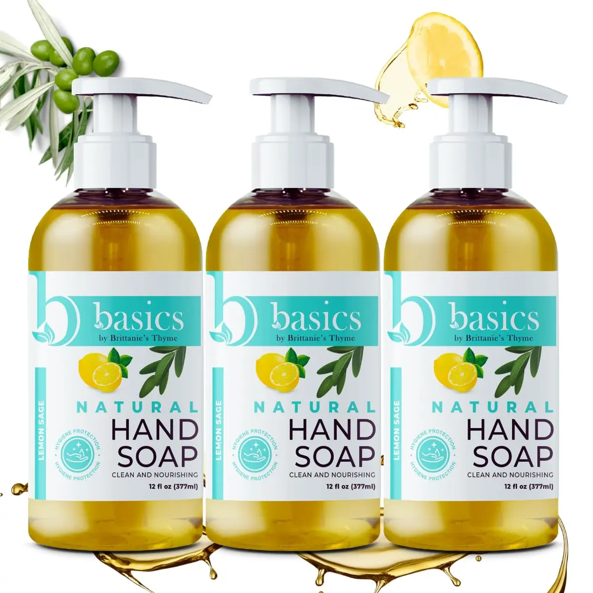 Brittanie's Thyme Natural Hand Soap, Lemon Sage, 12 fl oz | Nourishing Botanical Formula - main product image