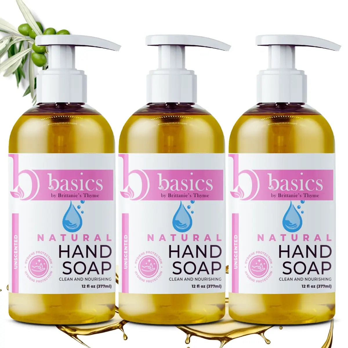 Brittanie's Thyme Natural Hand Soap, Unscented, 12 fl oz | Gentle Botanical Cleansing for All Skin Types - main product image