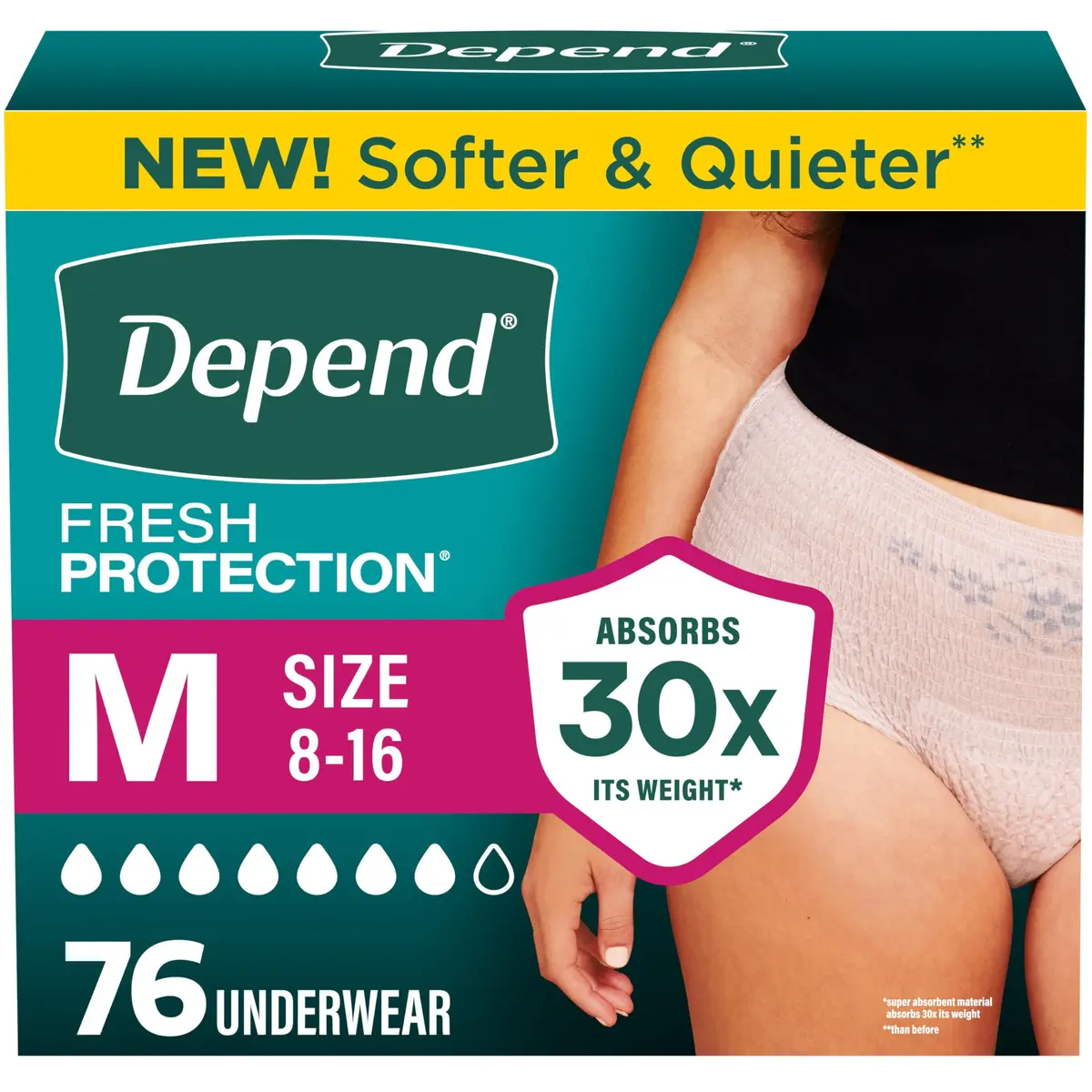 Depend Fresh Protection Adult Diapers for Women, Medium (31-37" Waist), 76 Count | USA Imported, 30x Absorbency - main product image