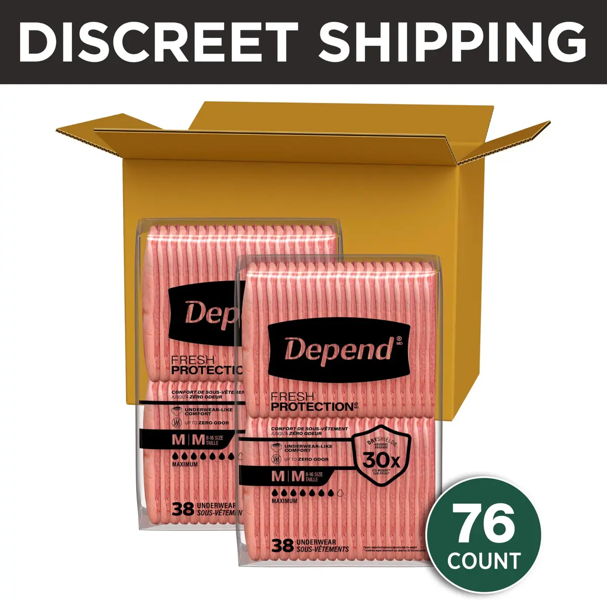 Depend Fresh Protection Adult Diapers for Women, Medium (31-37" Waist), 76 Count | USA Imported, 30x Absorbency - view 2