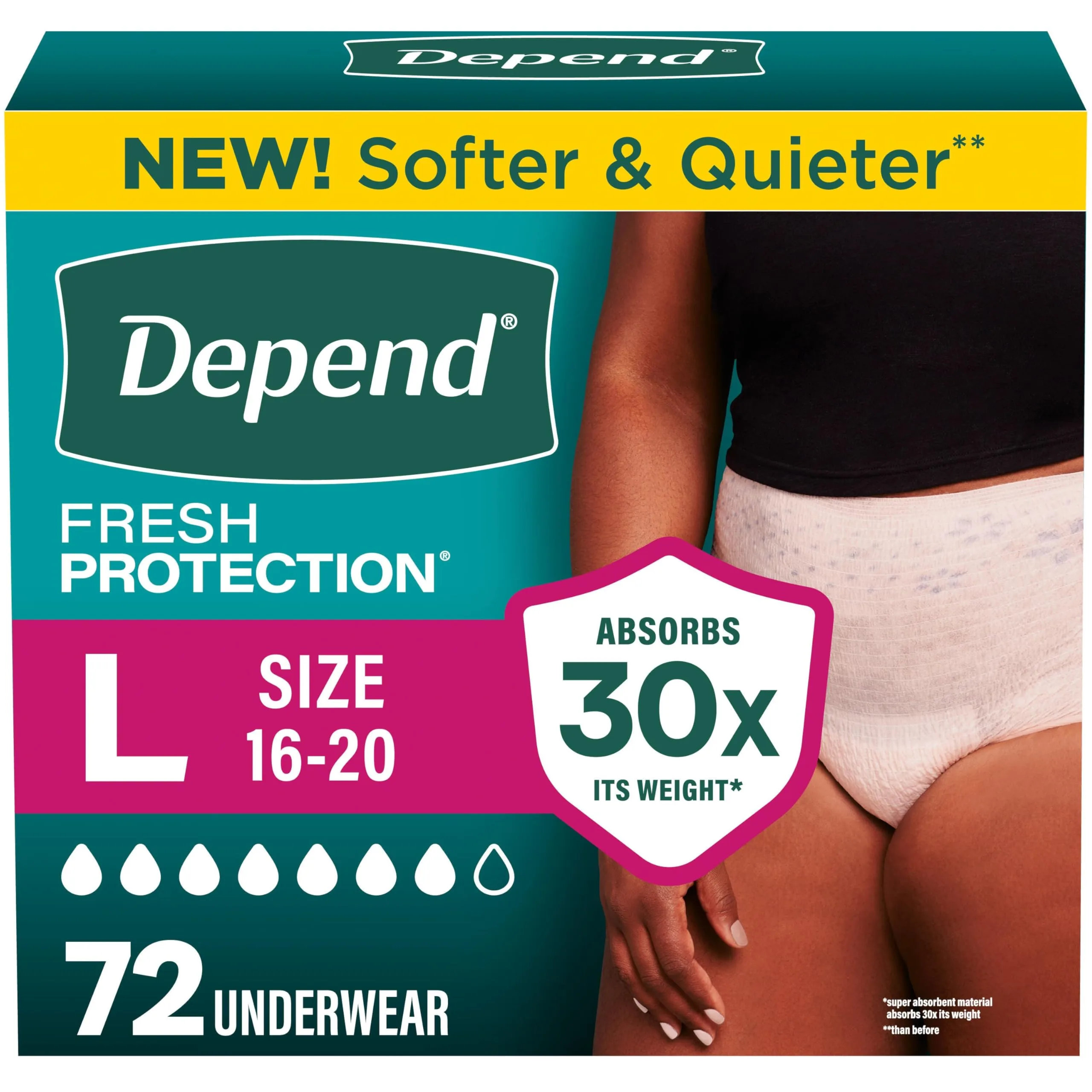 Depend Fresh Protection Adult Diapers for Women, Maximum Absorbency, Large (38-44" Waist), Blush, 72 Count | USA Imported Incontinence Underwear - main product image