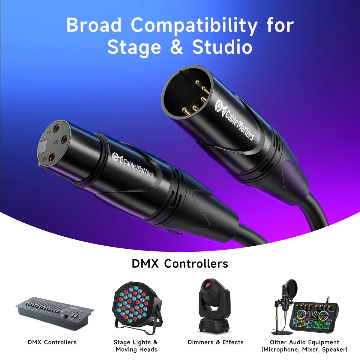 Cable Matters 2-Pack 5 Pin to 3 Pin DMX Lighting Cable, 6 Inches | Convert DMX & XLR Connectors - view 6