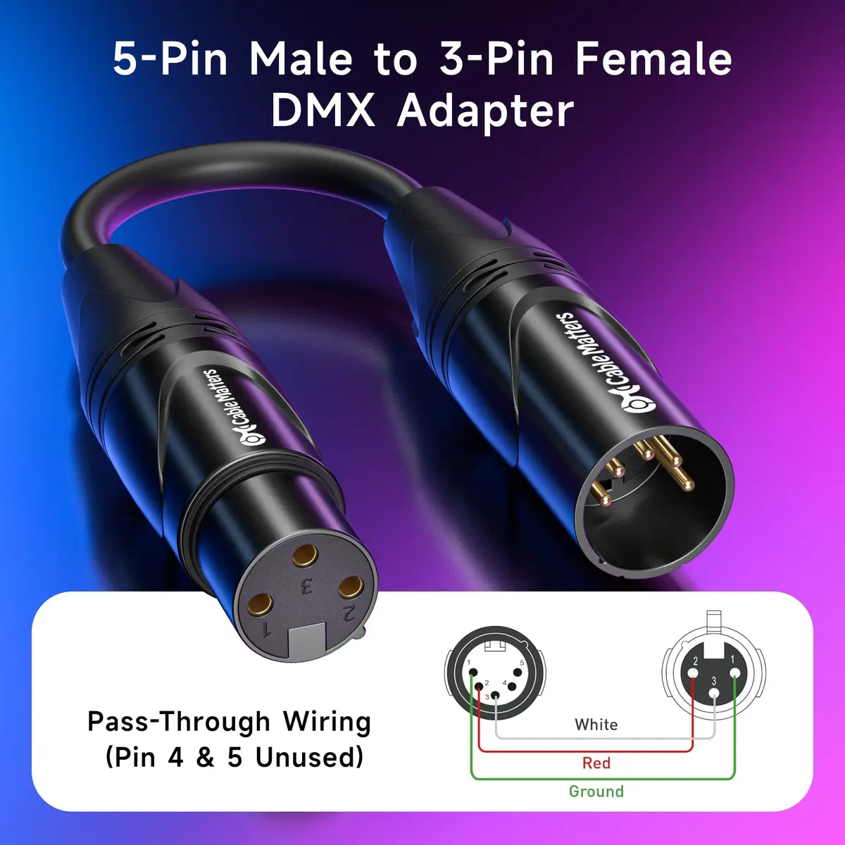 Cable Matters 2-Pack 5 Pin to 3 Pin DMX Lighting Cable, 6 Inches | Convert DMX & XLR Connectors - view 2