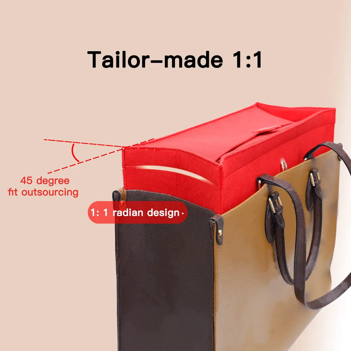 Doxo Felt Purse Organizer Insert with Cover for LV On The Go MM, Red | 35.4cm x 18.8cm x 6.5cm (13.9" x 7.4" x 2.6") - view 7