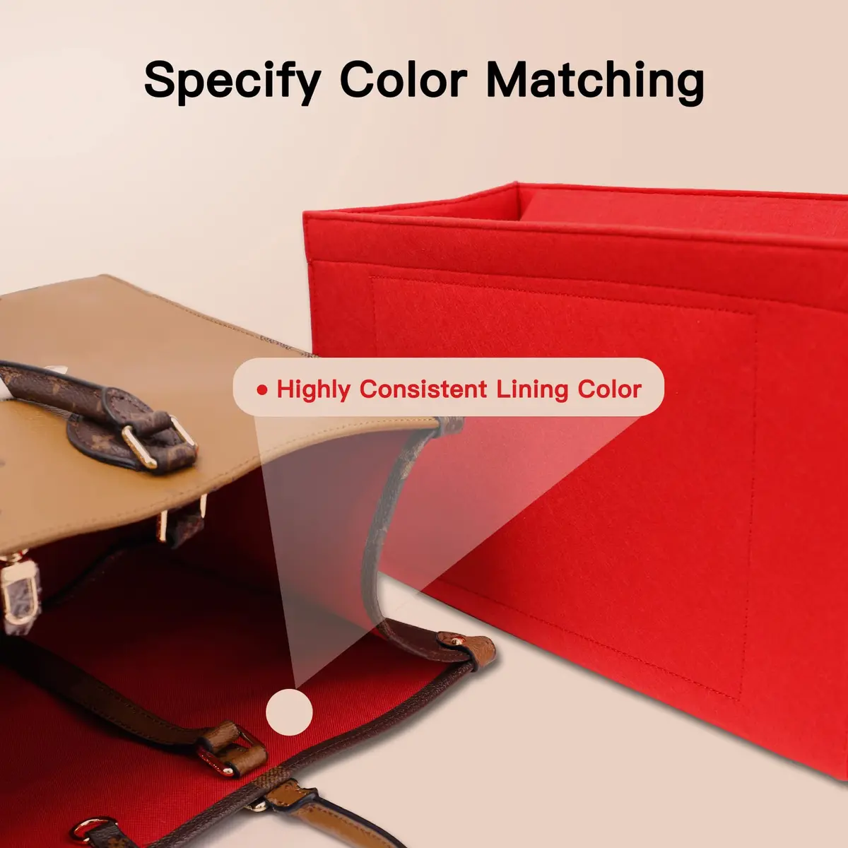 Doxo Felt Purse Organizer Insert with Cover for LV On The Go MM, Red | 35.4cm x 18.8cm x 6.5cm (13.9" x 7.4" x 2.6") - view 8