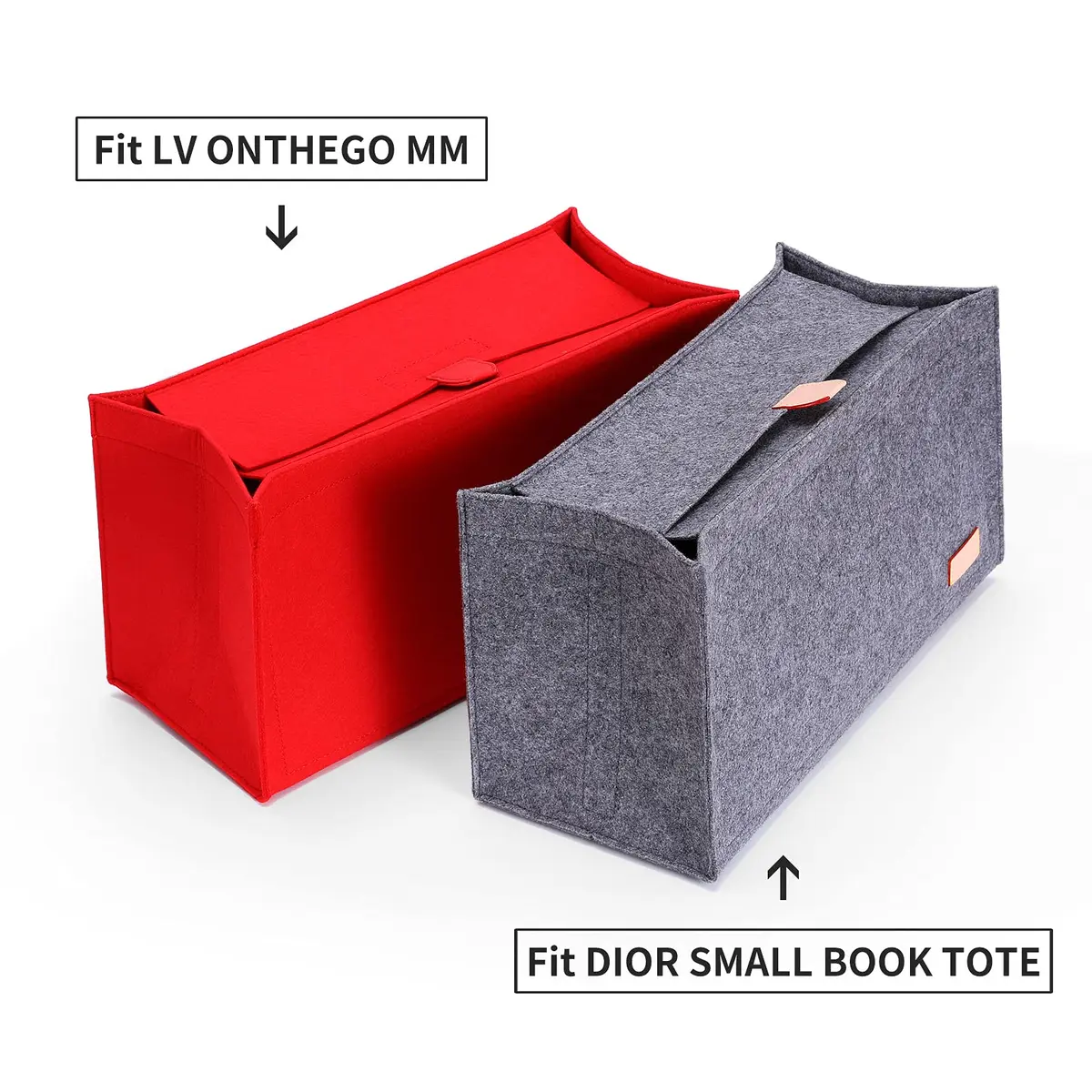Doxo Felt Purse Organizer Insert with Cover for LV On The Go MM, Red | 35.4cm x 18.8cm x 6.5cm (13.9" x 7.4" x 2.6") - view 9