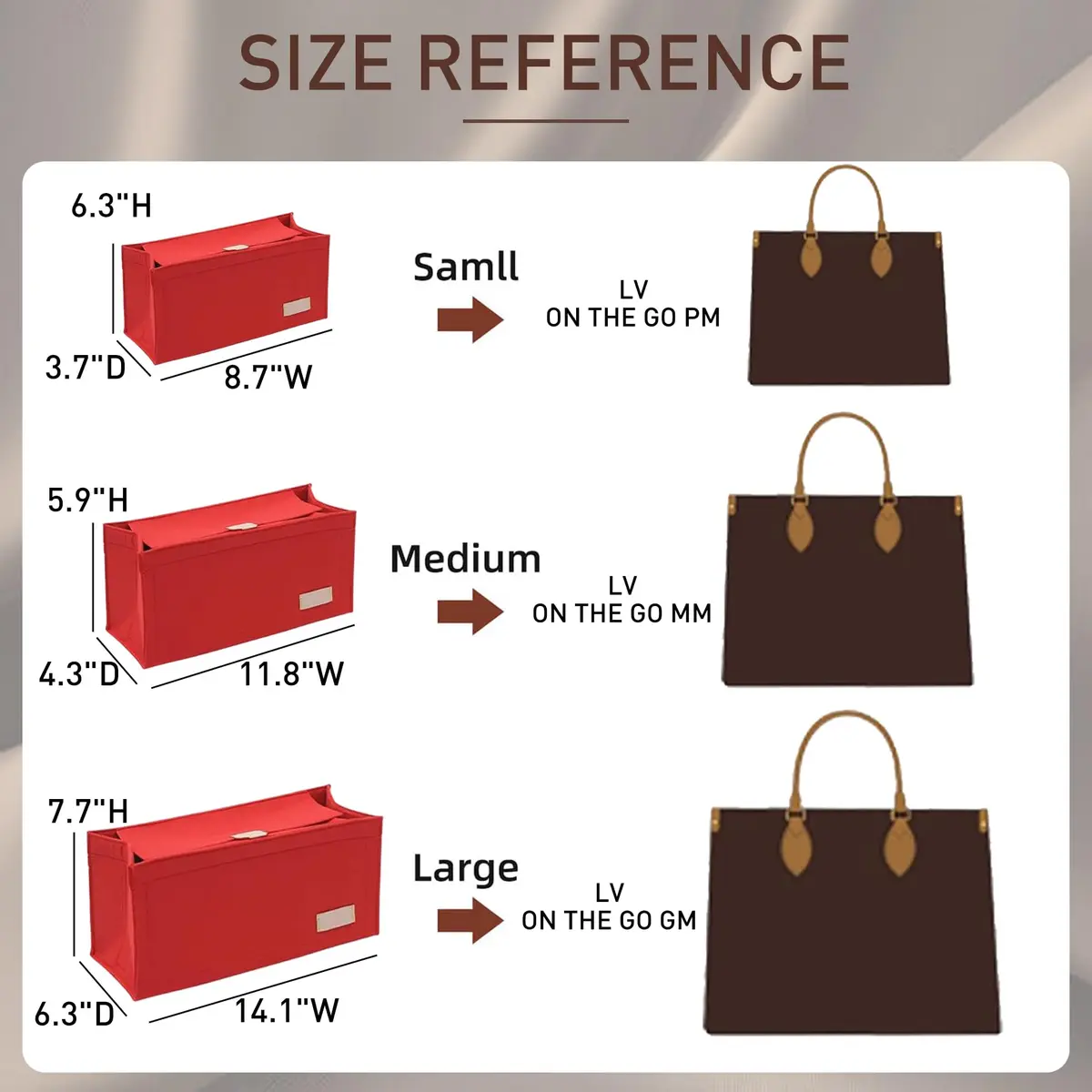 Doxo Felt Purse Organizer Insert with Cover for LV On The Go MM, Red | 35.4cm x 18.8cm x 6.5cm (13.9" x 7.4" x 2.6") - view 2