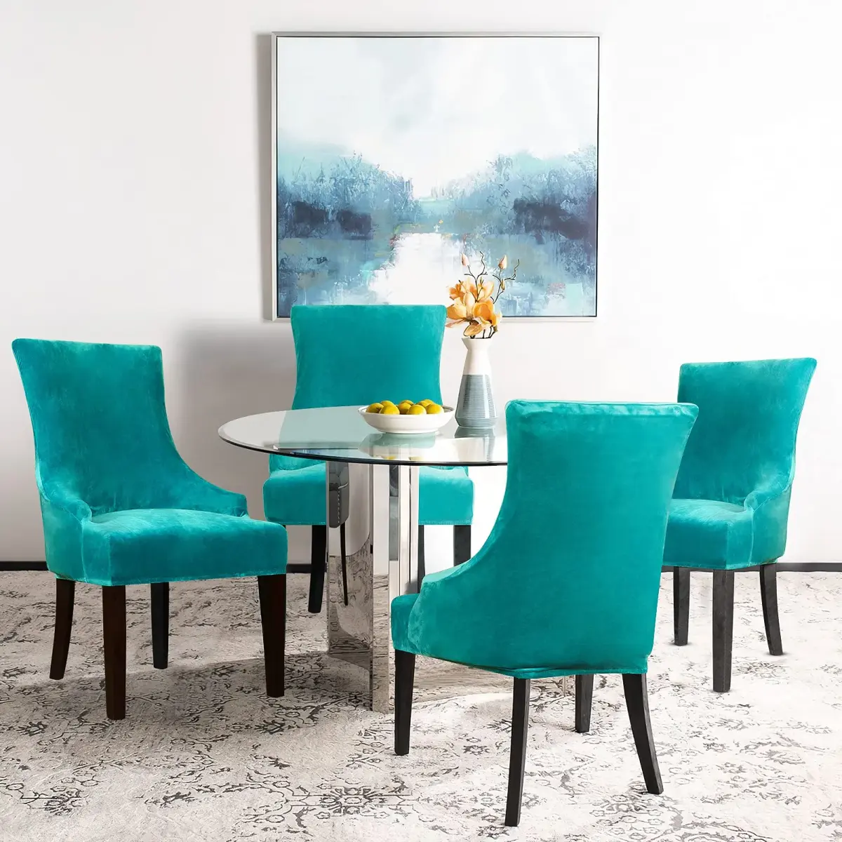 Lellen Velvet Stretch Wingback Chair Cover 18-22" Seat Length | Teal Protector for Indian Homes - view 2