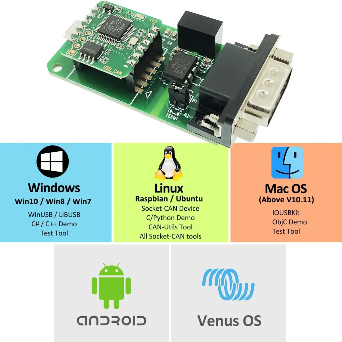 innomaker USB to CAN Converter Module for Raspberry Pi & SBCs | Plug and Play, 3000V Isolation - view 6