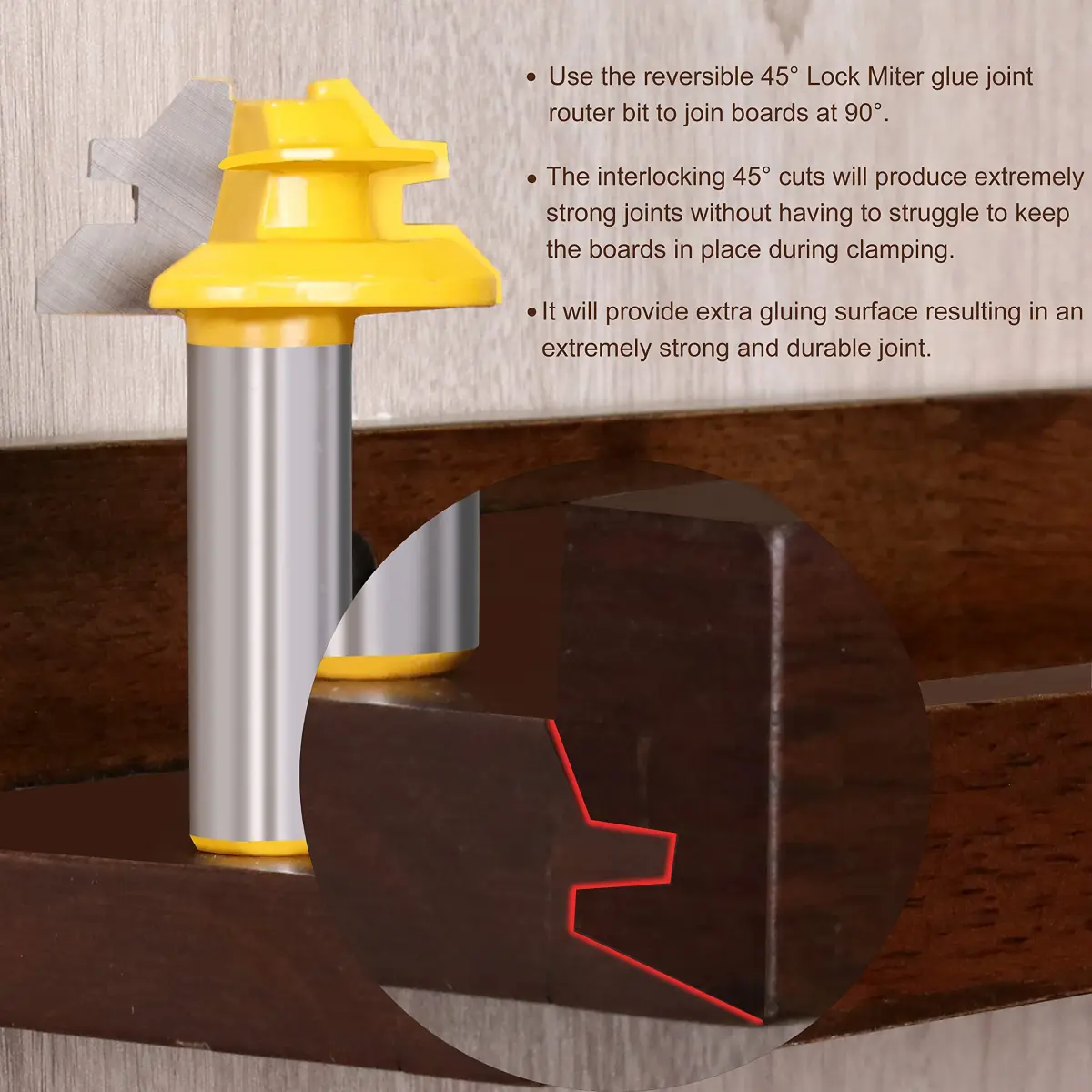 Newdeli 45 Degree Lock Miter Router Bit 1/2" Shank, 1/2" Stock | Connects Boards at 90 Degrees for Woodworking - view 4