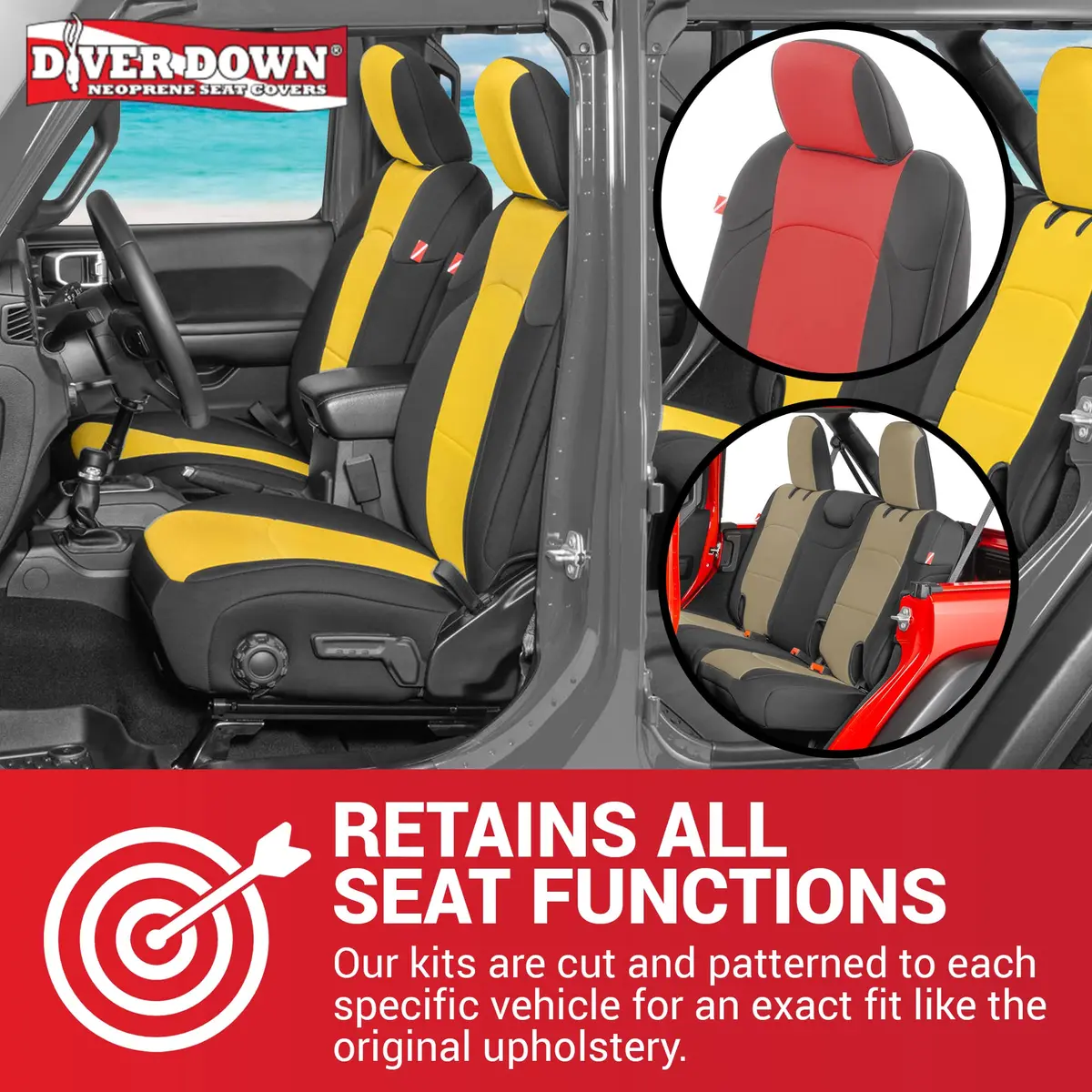 Diver Down Neoprene Seat Cover Set - Fits Jeep JL Unlimited 4-Door 2018-2026 | Custom Fit & Soft Cushion Feel - view 2