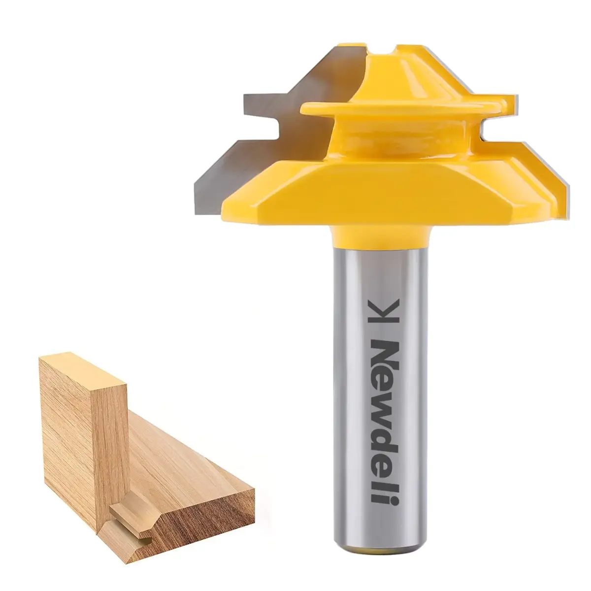 Newdeli 45 Degree Lock Miter Router Bit 1/2 Inch Shank, 3/4" Stock Joint Router Bit | Connects Boards at 90 Degrees for Woodworking - main product image