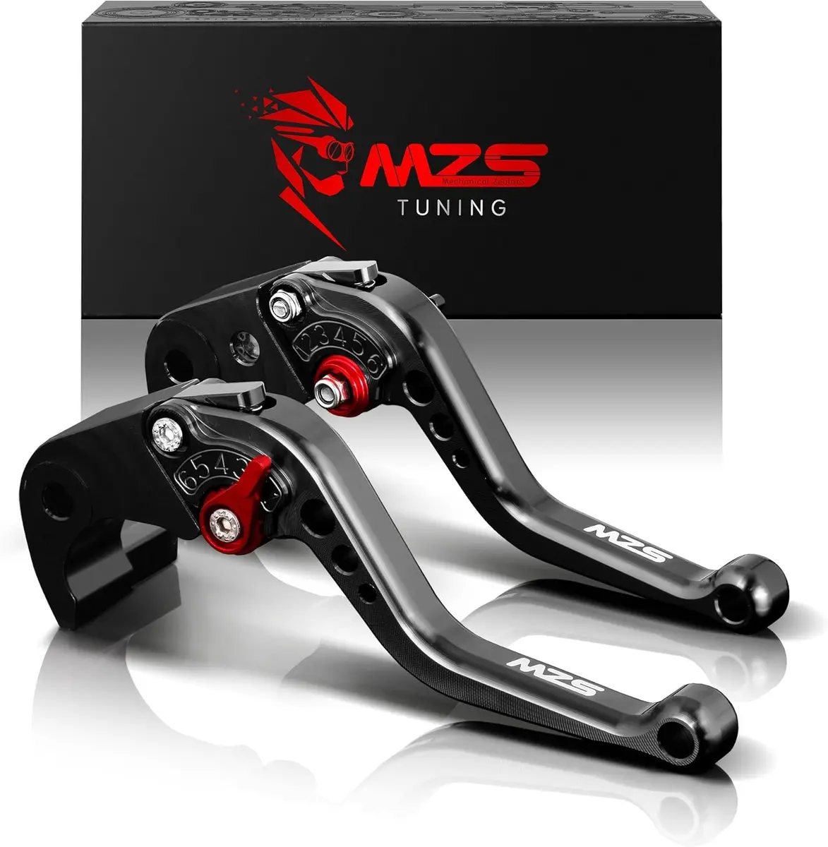 MZS Black Motorcycle Brake Clutch Levers Adjustable Short CNC Set | CNC Billet Aluminum & Stainless Steel - main product image