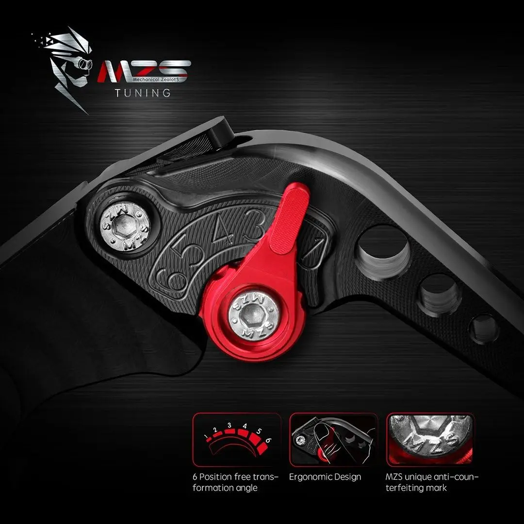 MZS Black Motorcycle Brake Clutch Levers Adjustable Short CNC Set | CNC Billet Aluminum & Stainless Steel - view 5