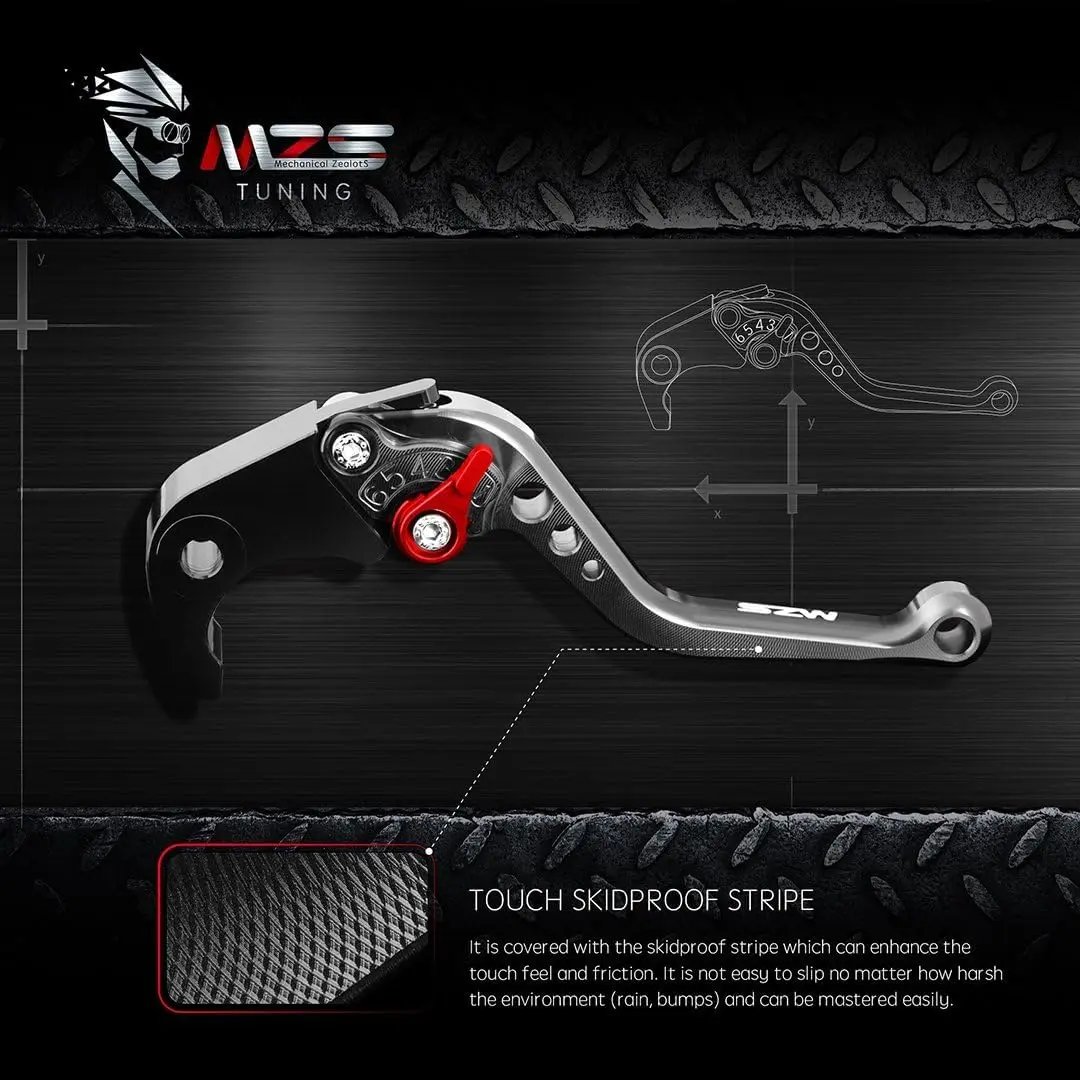 MZS Black Motorcycle Brake Clutch Levers Adjustable Short CNC Set | CNC Billet Aluminum & Stainless Steel - view 6