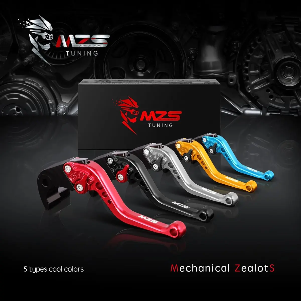 MZS Black Motorcycle Brake Clutch Levers Adjustable Short CNC Set | CNC Billet Aluminum & Stainless Steel - view 8