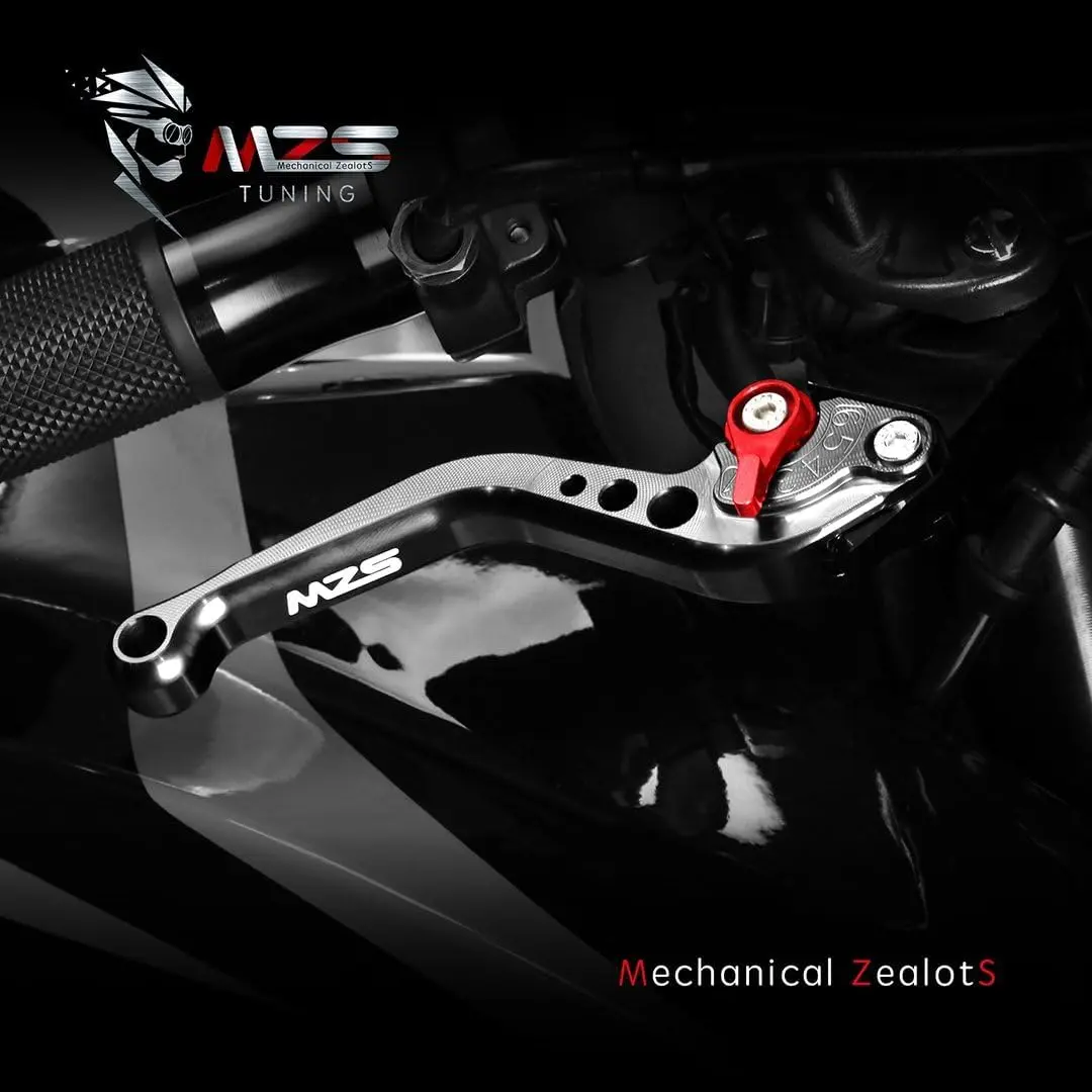 MZS Black Motorcycle Brake Clutch Levers Adjustable Short CNC Set | CNC Billet Aluminum & Stainless Steel - view 2
