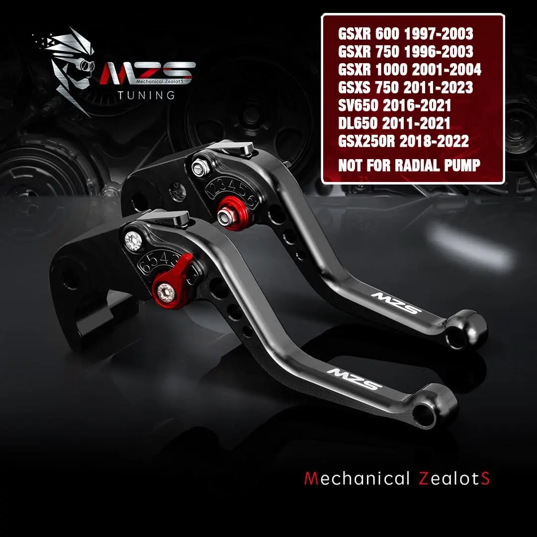 MZS Black Motorcycle Brake Clutch Levers Adjustable Short CNC Set | CNC Billet Aluminum & Stainless Steel - view 3