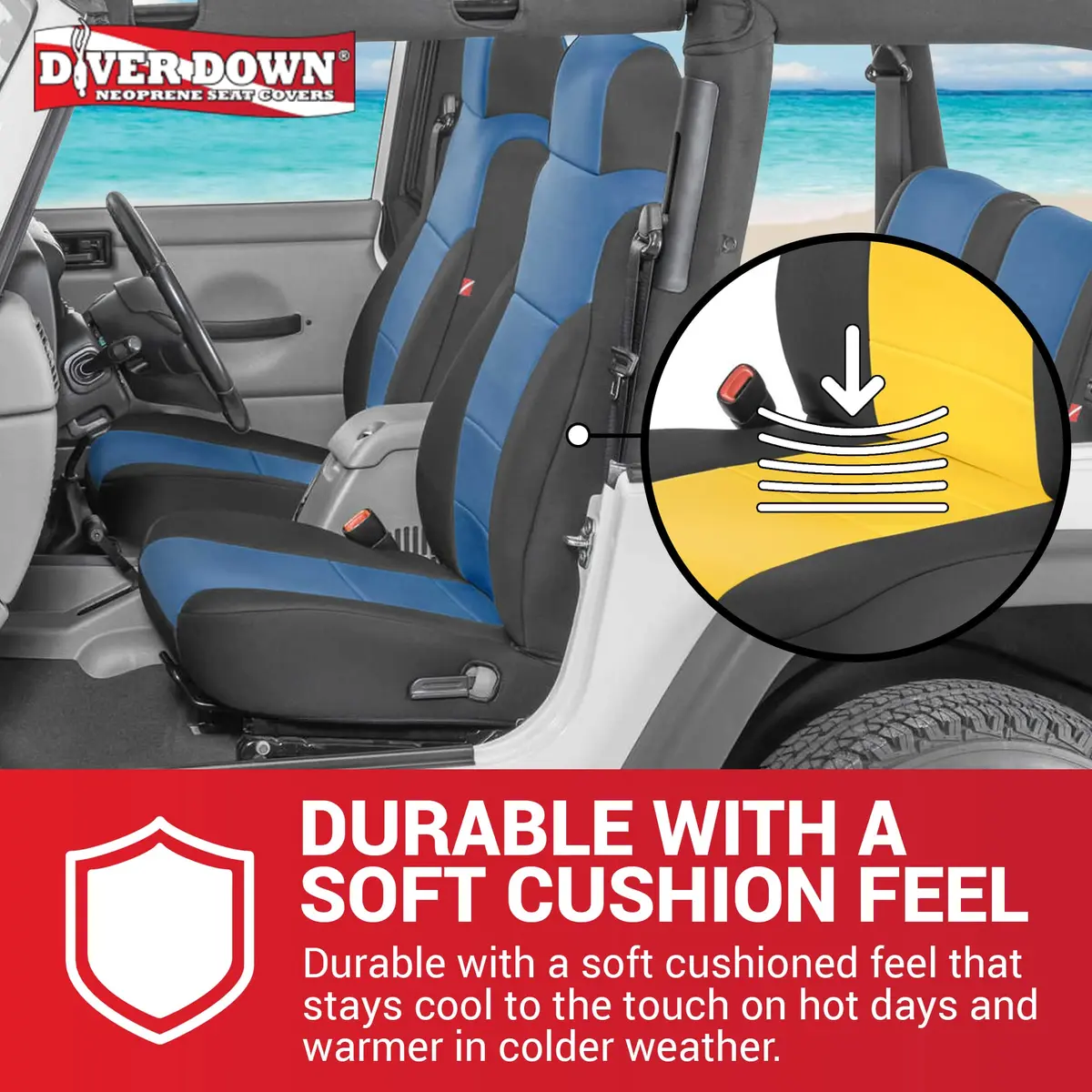 Diver Down Neoprene Seat Cover Set - Fits Jeep TJ 1997-2006 Wrangler - Waterproof Custom Fit Seat Covers, Soft Padded Cushion Feel, (Without Jeep Logo, Yellow, 03-06) - view 5