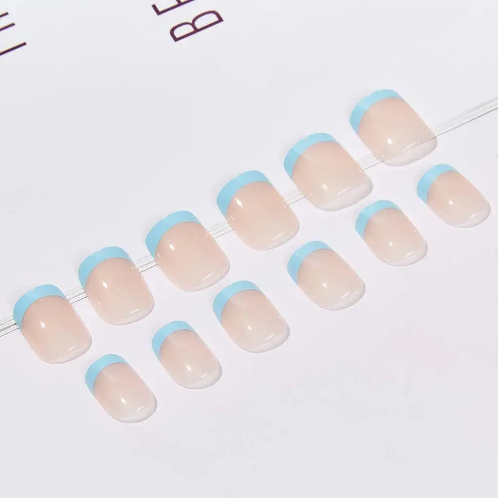 RikView French Tip Press on Nails Oval Glossy Full Cover Acrylic Nails (Blue) | 24 Nails + File + Glue - view 2