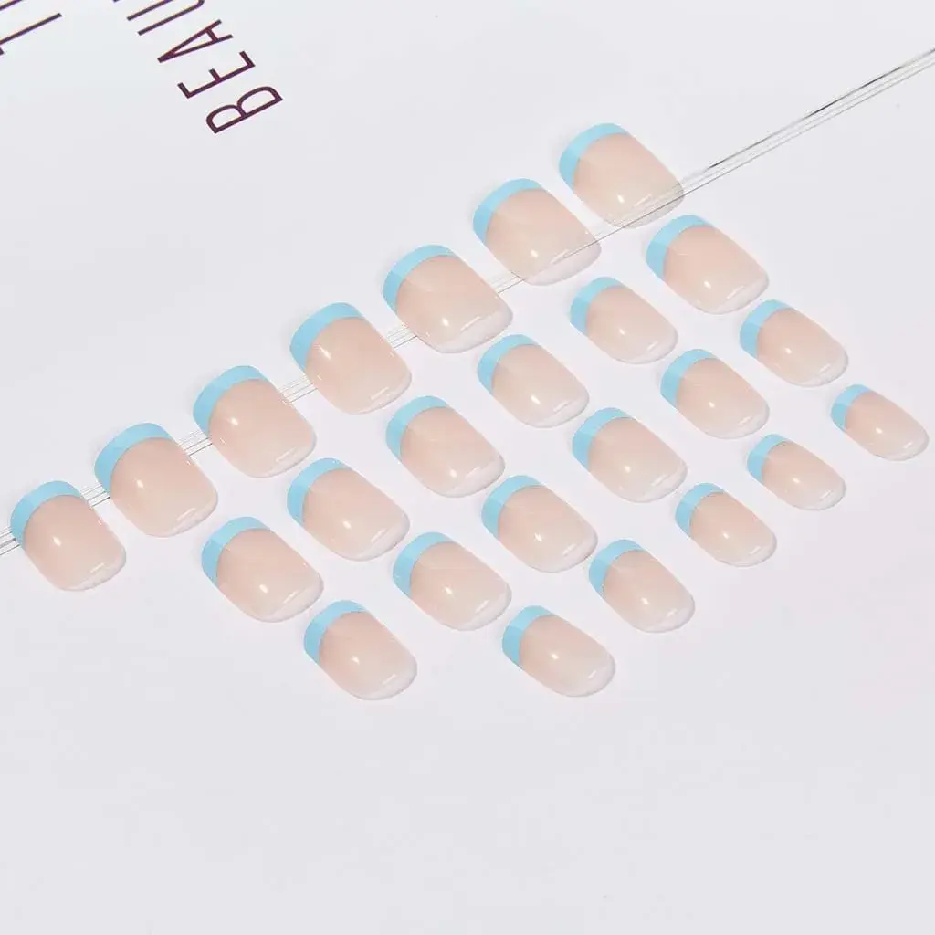RikView French Tip Press on Nails Oval Glossy Full Cover Acrylic Nails (Blue) | 24 Nails + File + Glue - view 3