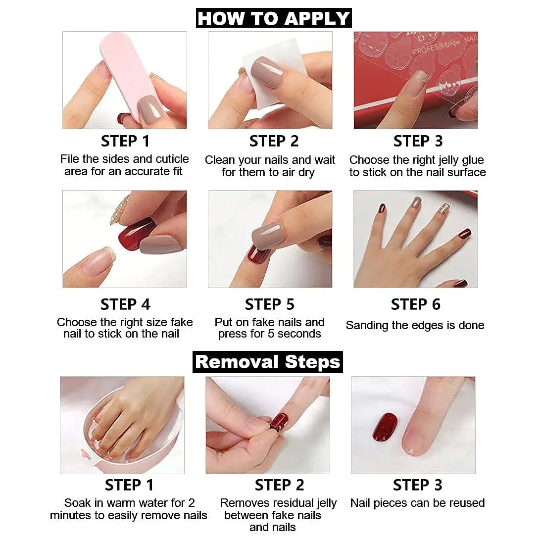 RikView French Tip Press on Nails Oval Glossy Full Cover Acrylic Nails (Blue) | 24 Nails + File + Glue - view 4
