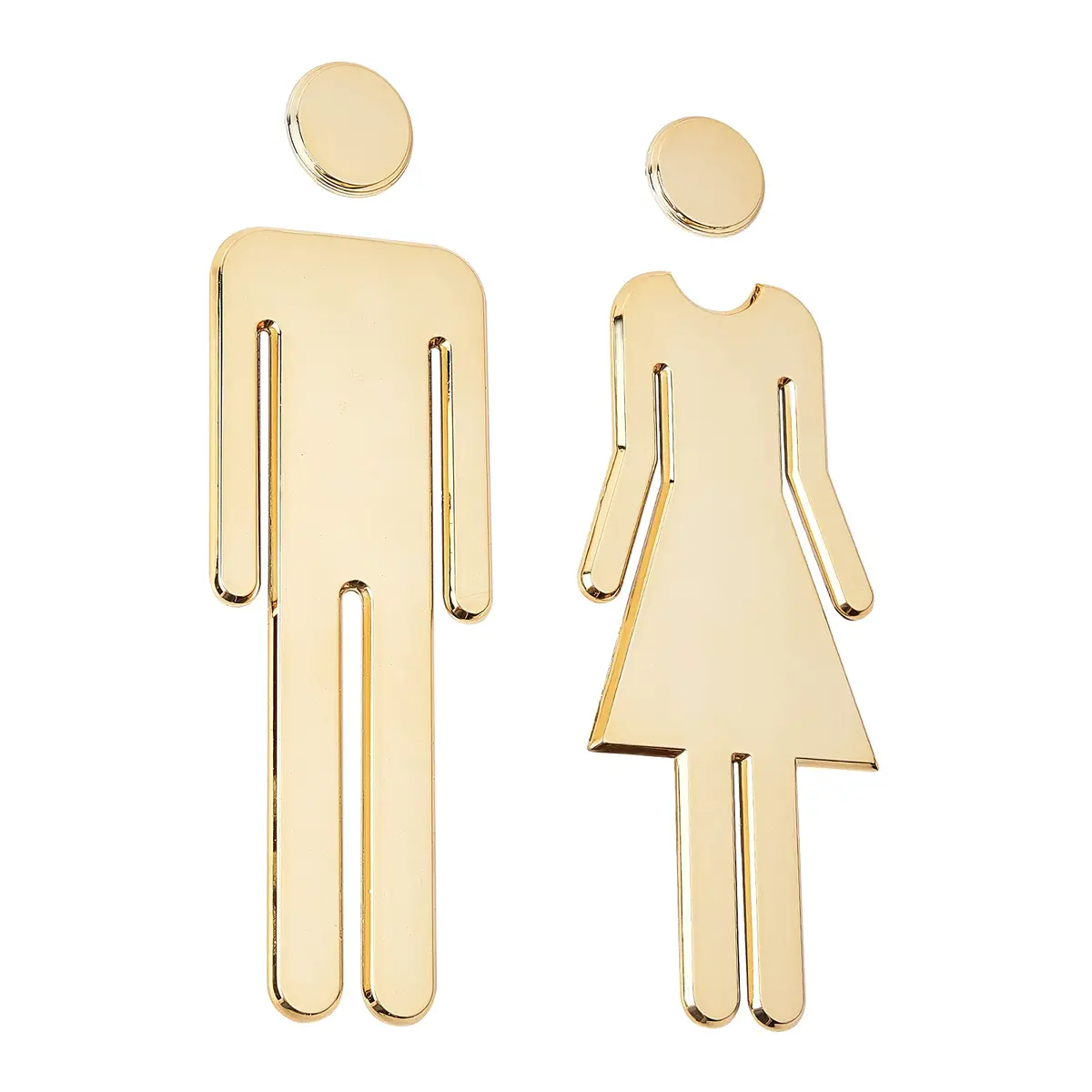 GORGECRAFT Restroom Identification Signs Men Women Gold Plastic Door Signage Set | 19.5 cm (7.67") Male, 19 cm (7.48") Female - main product image