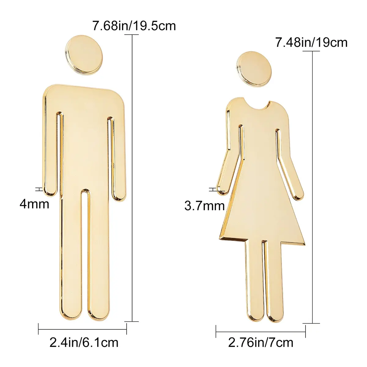 GORGECRAFT Restroom Identification Signs Men Women Gold Plastic Door Signage Set | 19.5 cm (7.67") Male, 19 cm (7.48") Female - view 2