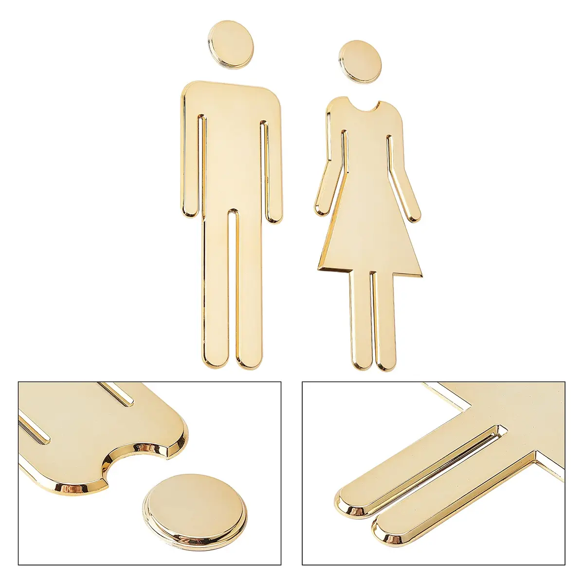 GORGECRAFT Restroom Identification Signs Men Women Gold Plastic Door Signage Set | 19.5 cm (7.67") Male, 19 cm (7.48") Female - view 4