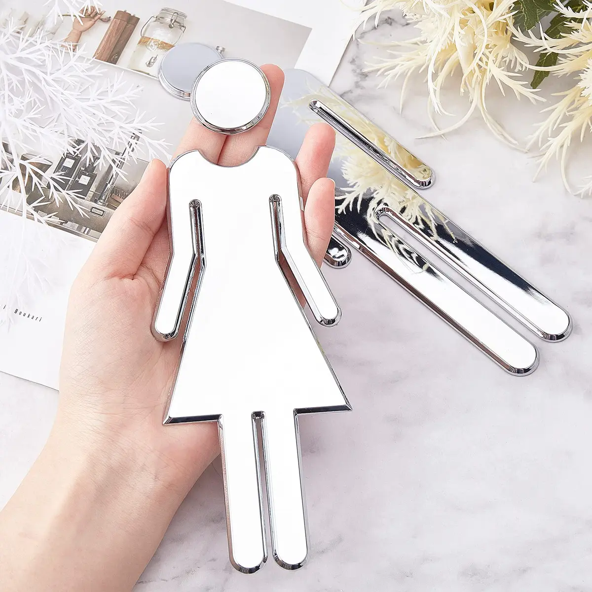 GORGECRAFT Bathroom Signs Men Women Brushed Signage 2 Pack | Self Adhesive Plastic Door Identification (Silver) - view 3