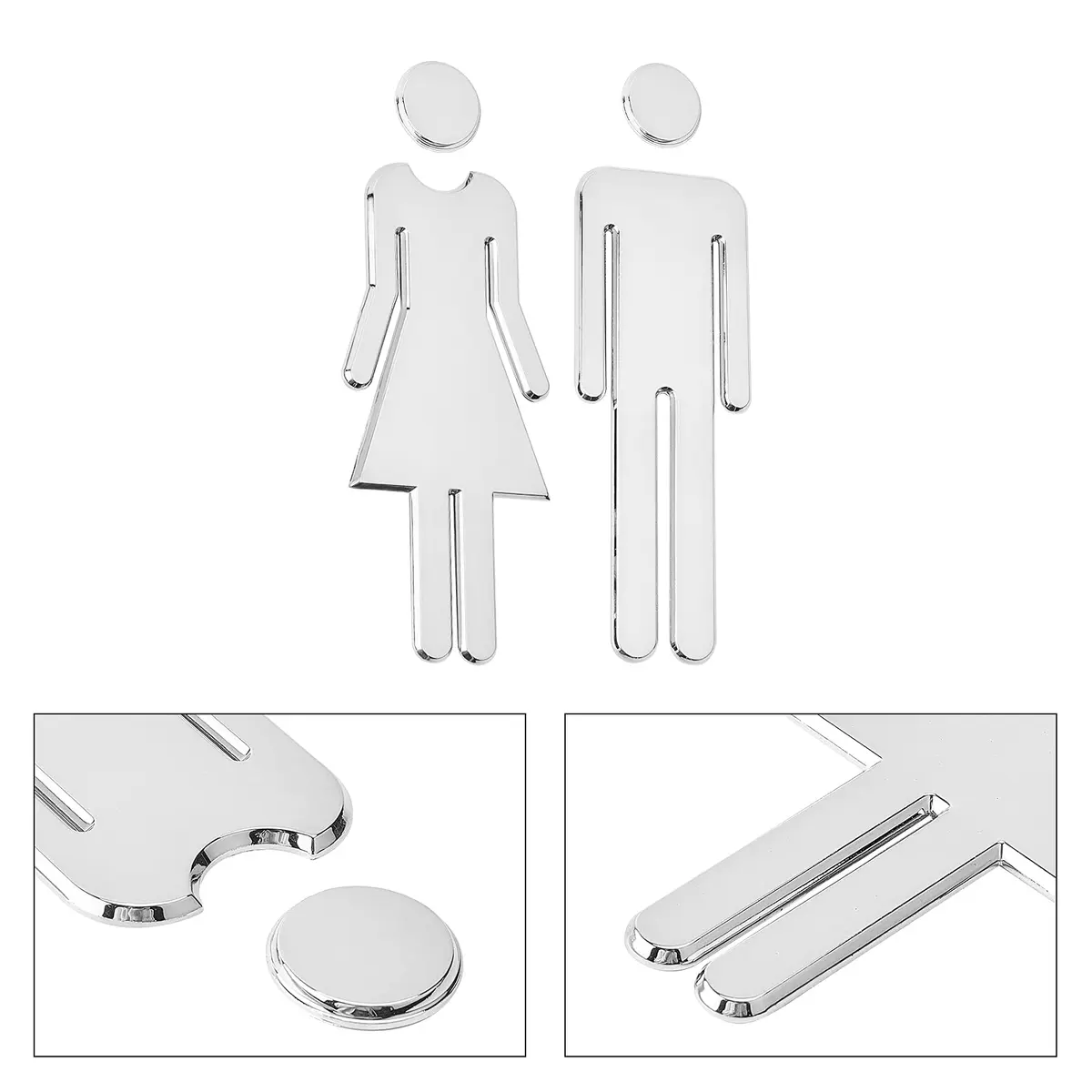 GORGECRAFT Bathroom Signs Men Women Brushed Signage 2 Pack | Self Adhesive Plastic Door Identification (Silver) - view 4