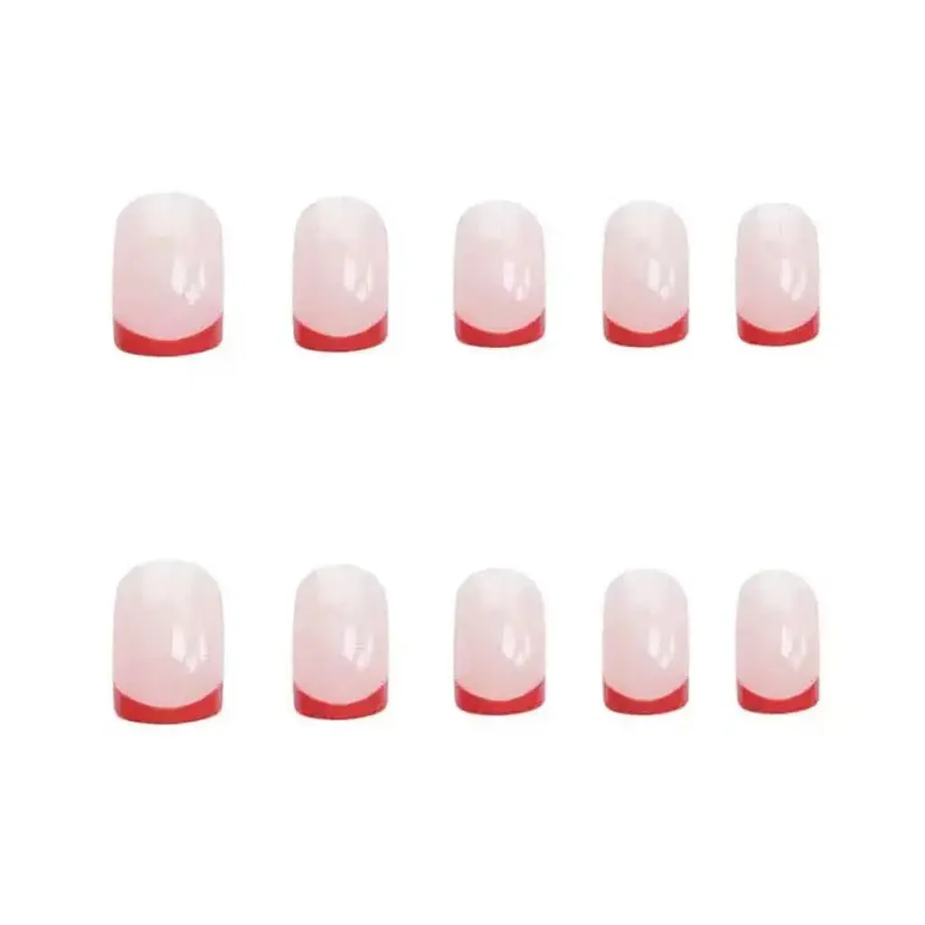 RikView Red French Tip Oval Press On Nails (24 pcs) | Glossy Full Cover Acrylic False Nails - main product image