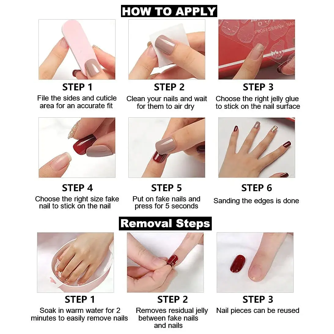 RikView Red French Tip Oval Press On Nails (24 pcs) | Glossy Full Cover Acrylic False Nails - view 2