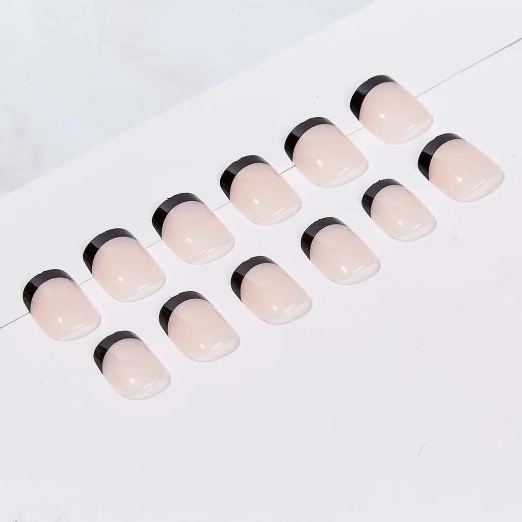 RikView Black French Tip Oval Glossy Press on Nails (24 Count) | Salon-Quality Fake Nails for Women - view 2