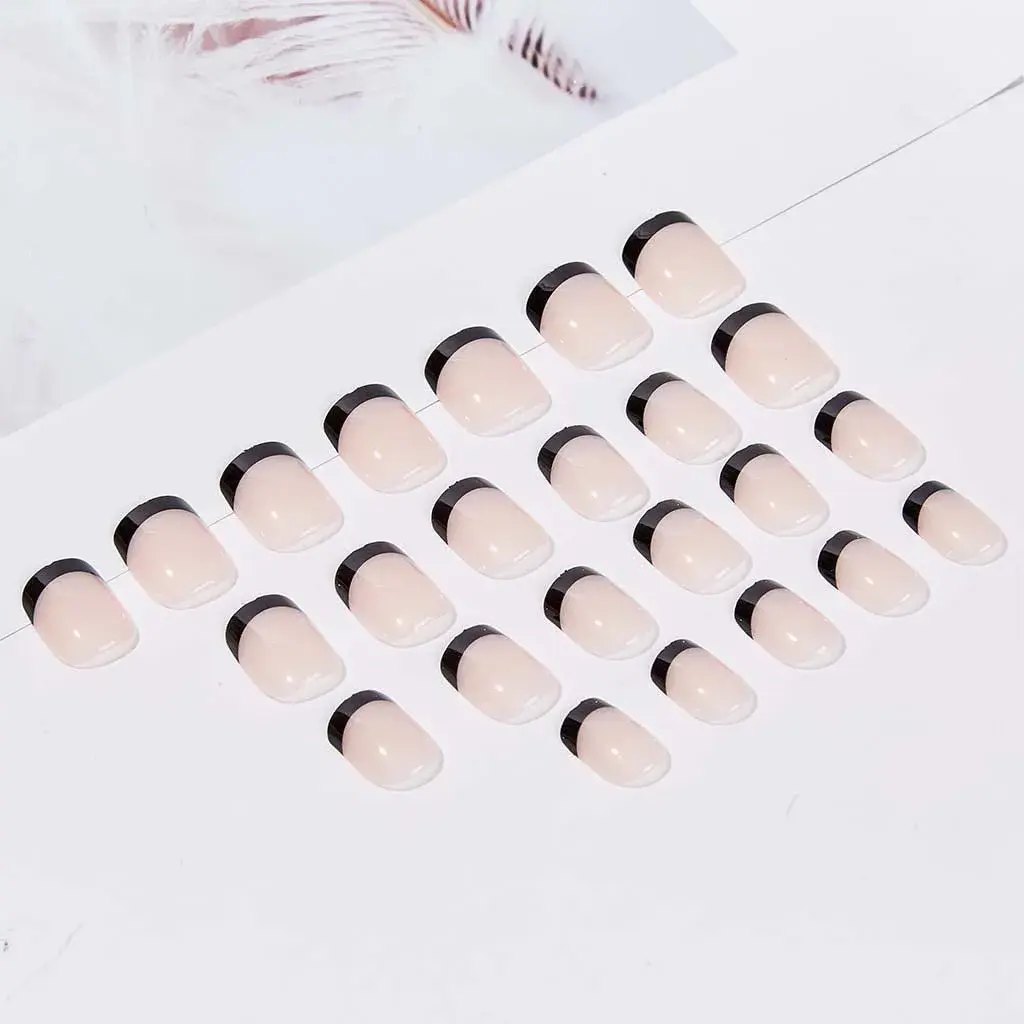 RikView Black French Tip Oval Glossy Press on Nails (24 Count) | Salon-Quality Fake Nails for Women - view 3