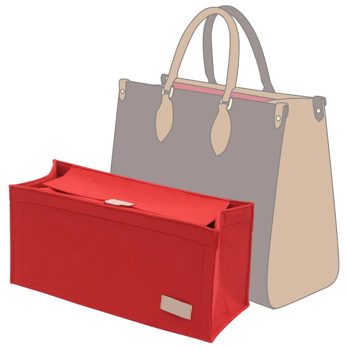 Doxo Felt Purse Organizer Insert for LV On The Go GM, Red Cover, 36cm (14.1" W x 7.7" H x 6.3" D) | Keeps Luxury Bags Shaped & Organized - main product image