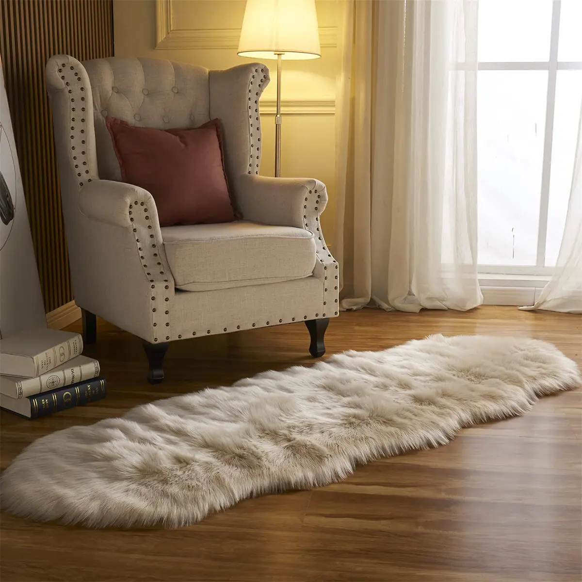 Arbosofe Faux Fur Rug, 2 x 6 Feet | Beige Fluffy Sheepskin for Bedroom & Living Room - view 2
