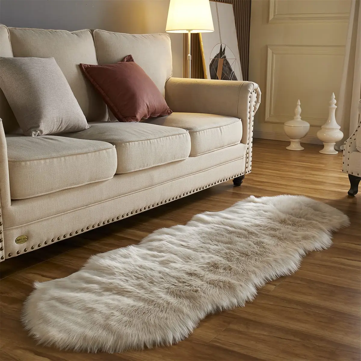 Arbosofe Faux Fur Rug, 2 x 6 Feet | Beige Fluffy Sheepskin for Bedroom & Living Room - view 3