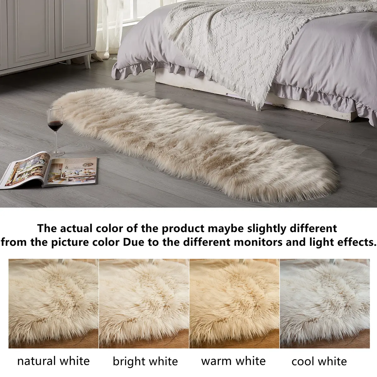 Arbosofe Faux Fur Rug, 2 x 6 Feet | Beige Fluffy Sheepskin for Bedroom & Living Room - view 4