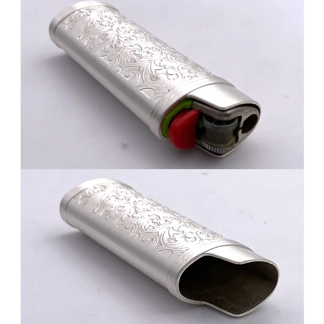 Lucklybestseller Metal Lighter Case Cover Holder Vintage Floral Stamped for BIC Full Size Lighter J6 (White Gold) | Protective Case - view 5