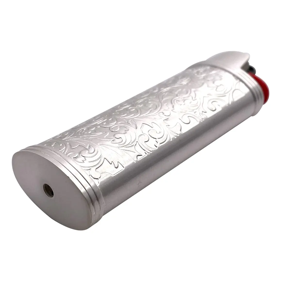 Lucklybestseller Metal Lighter Case Cover Holder Vintage Floral Stamped for BIC Full Size Lighter J6 (White Gold) | Protective Case - view 4