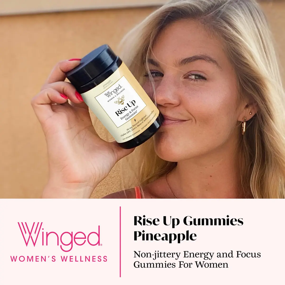 Winged Wellness Rise Up, Energy & Focus Gummies for Women, 60 Gummies | Vegan, Gluten-Free Pineapple Flavor - view 2