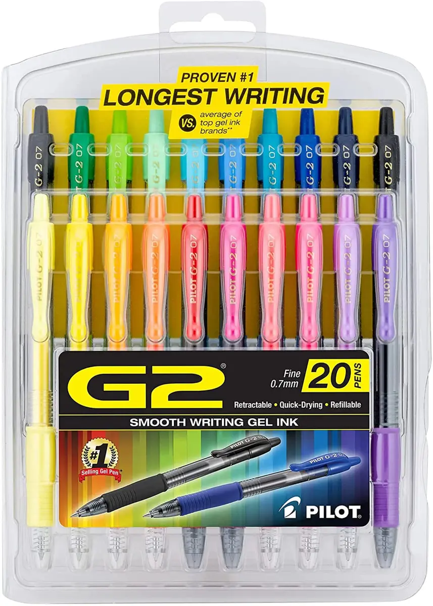 PILOT G2 Premium Gel Ink Pens 20 Count | Fine Point 0.7mm Assorted Inks for Precise Writing - main product image