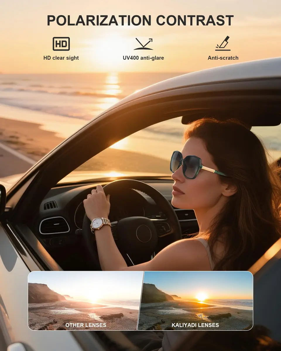 KALIYADI Polarized Sunglasses Womens Oversized Square UV400 Protection 58mm - view 5