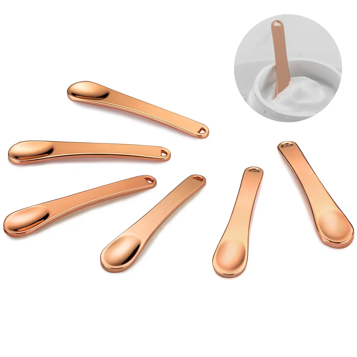 Tekson Metal Cosmetic Spatula 6 Pieces | Reusable Rose Gold Beauty Scoop for Skincare - main product image