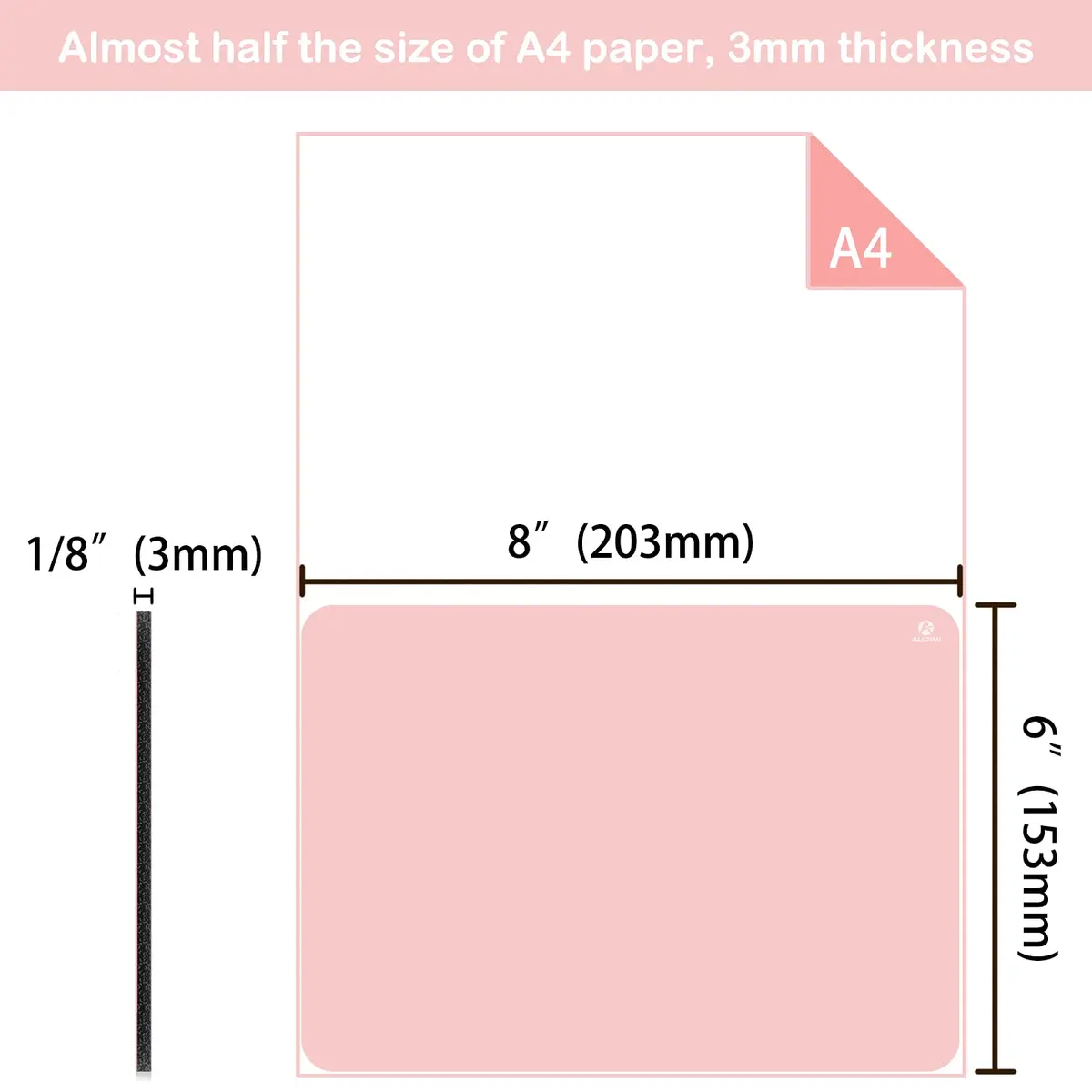 Audimi Small Mouse Pad 6 x 8 Inch Pink | Smooth Glide & Non-Slip Base - view 3
