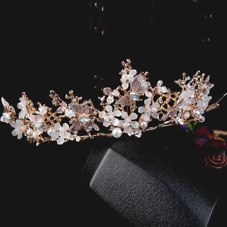 Kisshine Bridal Flower Crowns and Tiaras | Vintage Gold Pearl Tiara for Women & Girls - view 12