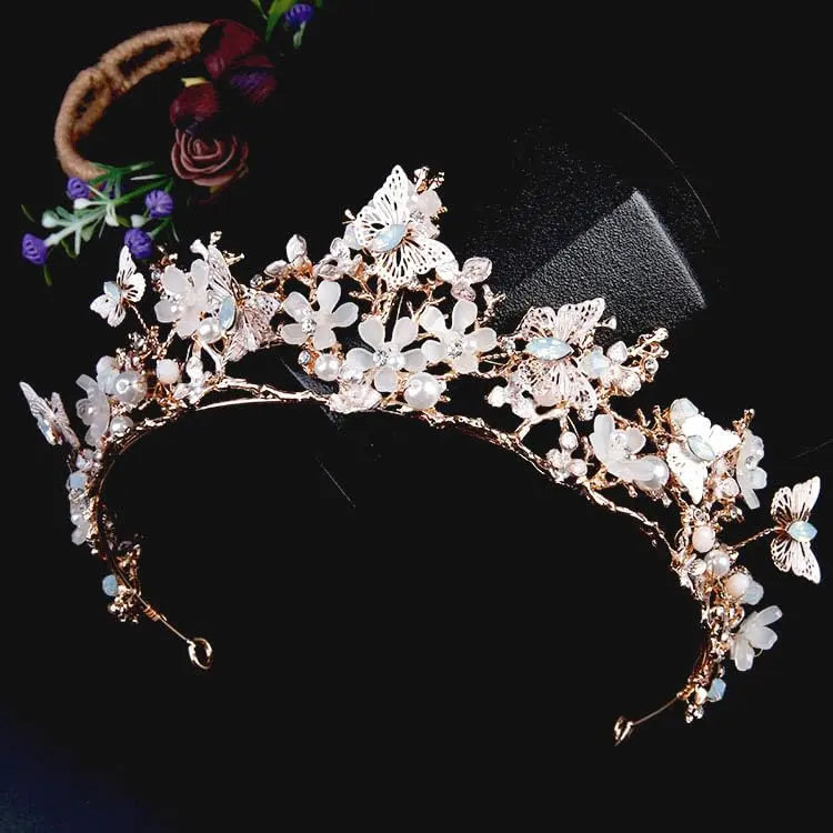 Kisshine Bridal Flower Crowns and Tiaras | Vintage Gold Pearl Tiara for Women & Girls - view 13