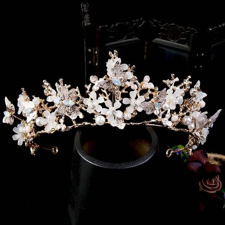 Kisshine Bridal Flower Crowns and Tiaras | Vintage Gold Pearl Tiara for Women & Girls - view 3